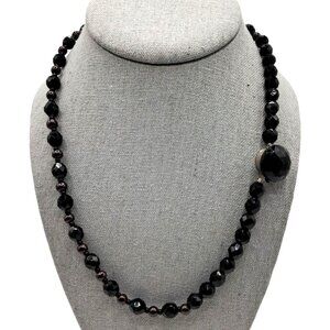 Western Germany Beaded Necklace Purple Black Faceted Glass Signed Vintage Costum